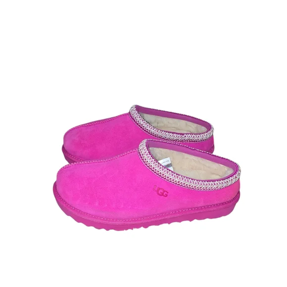 UGG Pink Suede Slippers with White Trim - Picture 4 of 12
